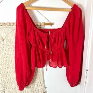 ✌🏼❤️ Free People Corset Medieval Bohemian Gypsy Red Women's Tie Hippie Top Small